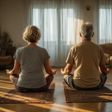 Katta yoshdagi er kishi yoga bilan shug'ullanmoqda