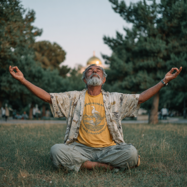 Katta yoshdagi er kishi yoga bilan shug'ullanmoqda